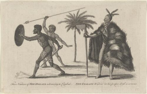 Two natives of New Holland advancing to combat; New Zealand warrior in his proper dress & armour [picture]