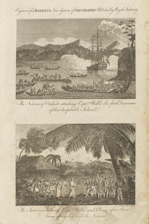 The natives of Otaheite attacking Captn. Wallis the first discoverer of that hospitable island; The interview between Captn. Wallis and Oberea after peace being established with the natives [picture] / Grainger delin. et sculp