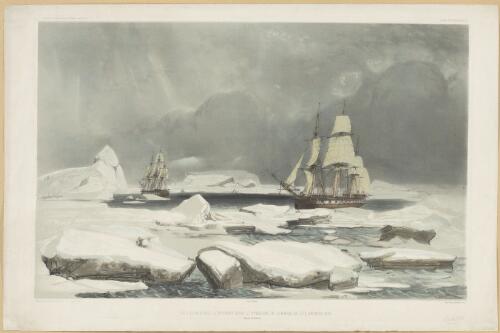 Les corvettes louvoyant dans l'interieur de la banquise le 5 Fevrier 1838 [picture] / dessine par E. Goupil; lith. par Sabatier; navires par Mayer