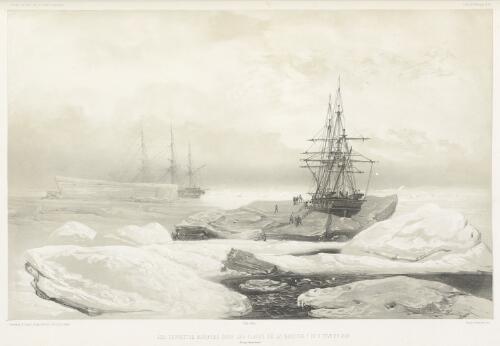 Les corvettes bloquees dans les glaces de la banquise, 7 et 8 Fevrier 1838 [picture] / dessine par E. Goupil; lith. par Sabatier; navires par Mayer