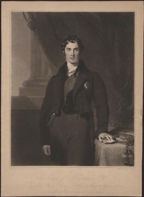 The Earl of Aberdeen Kt., His Majesty's principal Secretary of State for Foreign Affairs, 1830 [picture] / painted by the late Sir Thomas Lawrence; engraved by Samuel Cousins, 1831