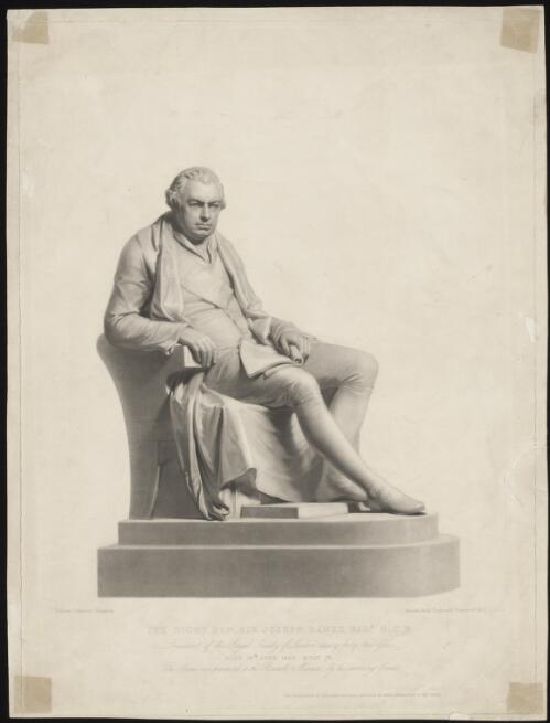 The Right Hon. Sir Joseph Banks, Bart., G.C.B., president of the Royal Society of London during forty-two years... [picture] / Francis Chantrey sculptor; drawn by H. Corbould; engraved by S. Cousins