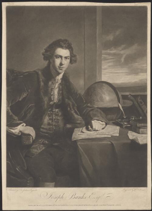 Portrait of Joseph Banks Esq. [picture] / painted by Sir Joshua Reynolds; engraved by W. Dickinson