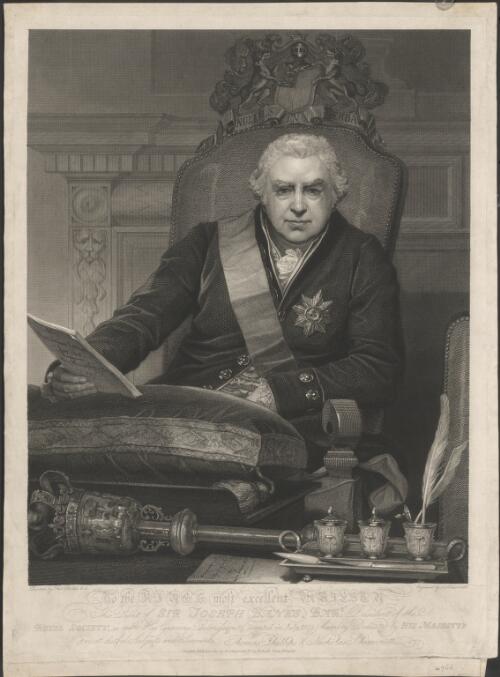 [Portrait of Sir Joseph Banks, Bart., president of the Royal Society] [picture] / painted by Thos. Phillips; engraved by N. Schiavonetti