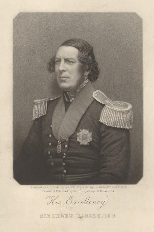 His Excellency Sir Henry Barkly, K.G.B. [picture] / engraved by H.S. Sadd from a photograph by Batchelder and O'Neill