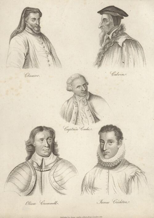 [Portraits of Chaucer, Calvin, Captain Cook, Oliver Cromwell, James Crighton] [picture]