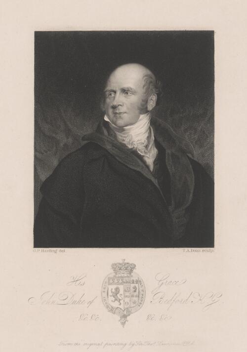 His Grace John Duke of Bedford, K.G. & [picture[ / from the original painting by Sir Thos. Lawrence; G.P. Harding del.; T.A. Dean sculp