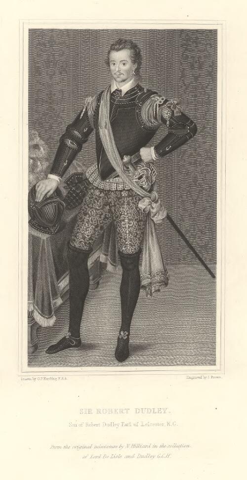 Sir Robert Dudley, son of Robert Dudley Earl of Leicester, K.G. [picture] / drawn by G.P. Harding from the original miniature by N. Hilliard; engraved by J. Brown