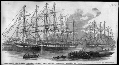 The Canterbury Association ships Bangalore, Dominion, Duke of Portland, Lady Nugent, Midlothian and Canterbury in the East India docks [picture]