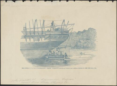 The General S.S.S. Company's steamship Croesus, undergoing repairs at Berrys Bay [picture] / after a sketch by John Vine Hall, Esq