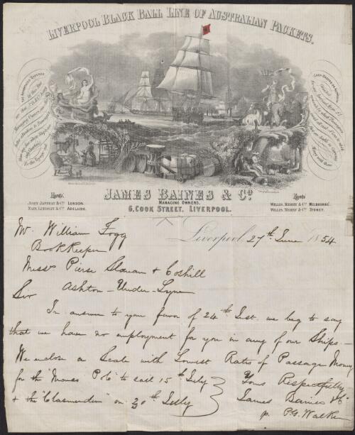 [Letterhead for James Baines & Co., Liverpool Black Line of Australian of Australian Packets] [picture] / Maclure, Macdonald & Macgregor, lithographers