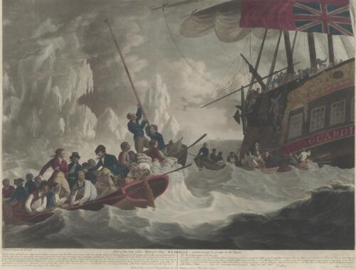 Part of the crew of His Majesty's ship Guardian endeavouring to escape in the boats [picture] / painted & engraved by R. Dodd