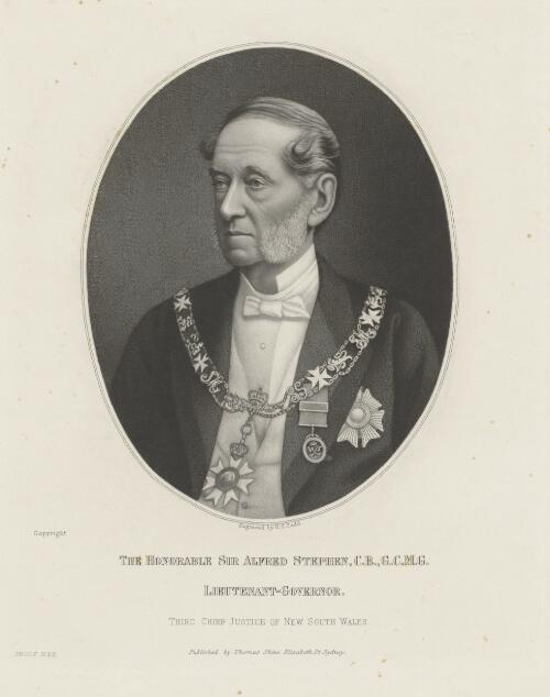 The Honorable Sir Alfred Stephen, C.B., G.C.M.G., Lieutenant-Governor, third Chief Justice of New South Wales [picture] / engraved by H.S. Sadd