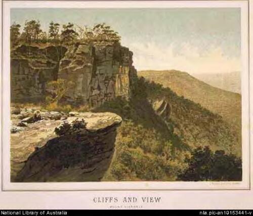 Cliffs and view, Mount Victoria [picture] / R. Wendel; C. Troedel & Co. lith