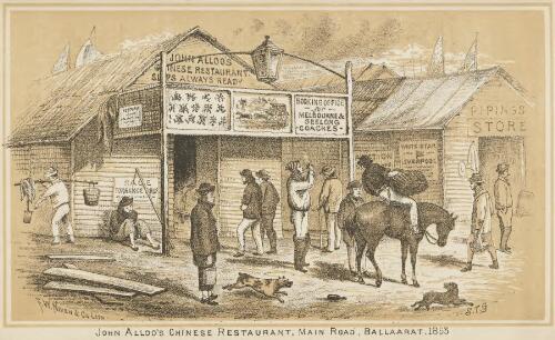 John Alloo's Chinese restaurant, Main Road, Ballaarat, 1853 [picture] / F.W. Niven & Co.; S.T.G