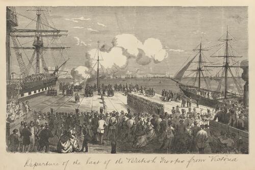Departure of the last of the British troops from Victoria [picture] / S. Calvert sc
