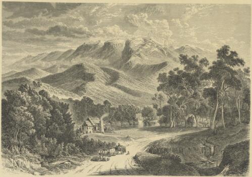 The Buffalo Mountains, Ovens District, Victoria, from the prize painting by N. Chevalier [picture] / N. Chevalier; R. Bruce sc