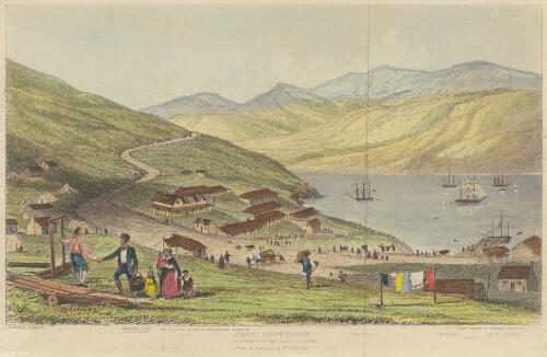 Port Lyttelton, passengers by the Cressy landing [picture] / from a drawing by Wm. Fax [i.e. Fox] Esqr.; etched by T. Allom