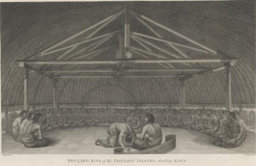 Poulaho, King of the Friendly Islands, drinking kava [picture] / J. Webber del.; W. Sharp sculp