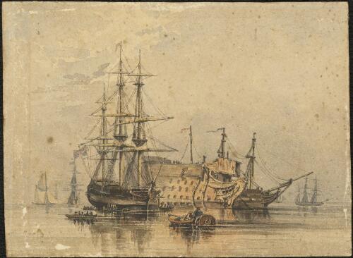 A convict hulk next to the frigate "Lady Ridley" in port [picture]