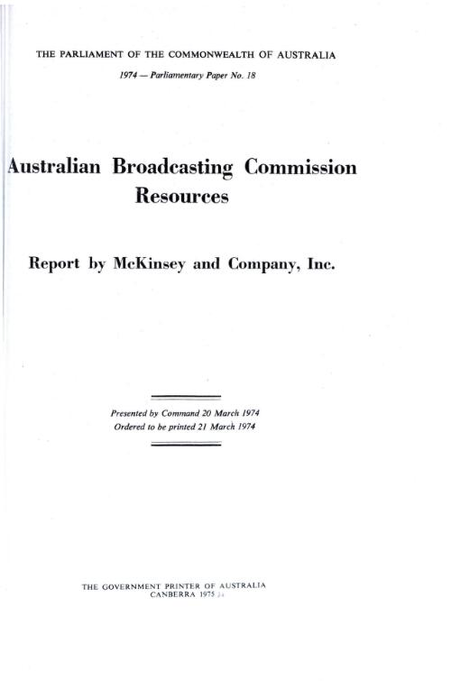 Australian Broadcasting Commission resources : report / by McKinsey and Company, Inc