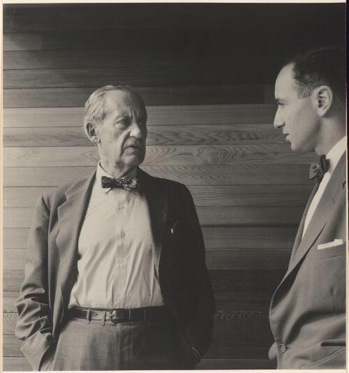 Portrait of Harry Seidler with Walter Gropius at Julian Rose House, Wahroonga, New South Wales, May 1954 [picture] / Max Dupain