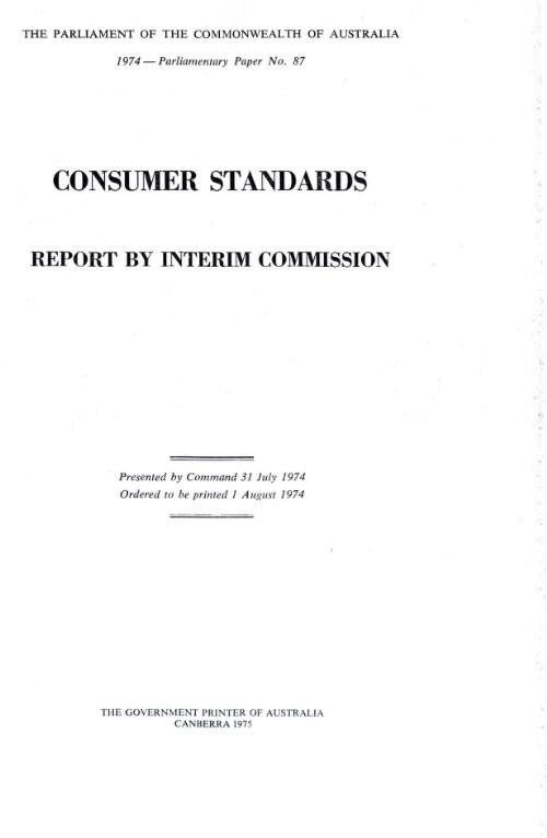 Consumer standards : report by Interim Commission