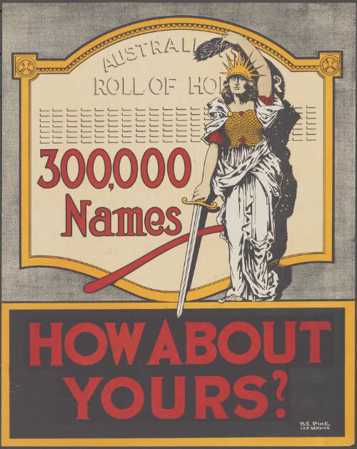 Australia's Roll of Honour, 300,000 names, how about yours? [picture] / B.E. Pike
