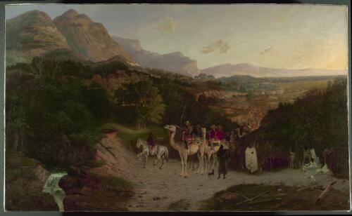 The exploring party coming upon an encampment of natives [picture] / H.L. van den Houten