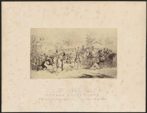 The parting cheer [picture] : Richard O'Hara Burke, at the head of the exploring expedition leaving Royal Park, Melbourne 20 August 1860 / Batchelder & O'Neill Photos
