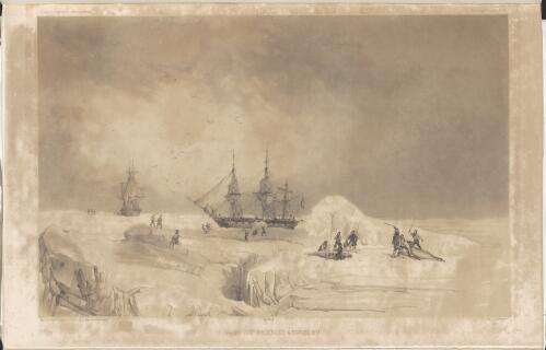 Chasse aux phoques, le 6 Fevrier 1838 [picture] / dessine par L. LeBreton; lith. par Sabatier; navires par Mayer