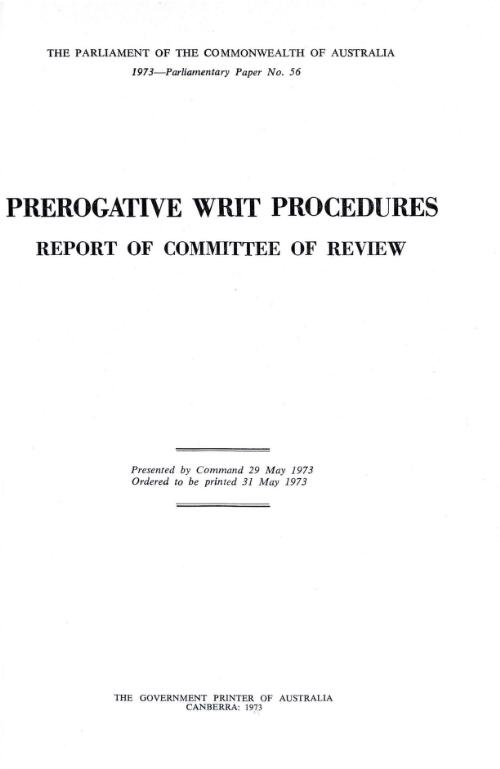Prerogative writ procedures : report of Committee of Review