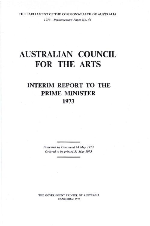 Interim report to the Prime Minister / Australian Council for the Arts