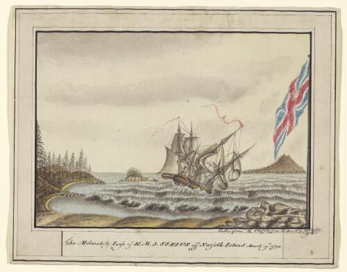 The melancholy loss of H.M.S Sirius off Norfolk Island March 19th 1790 [picture] / Geo. Raper