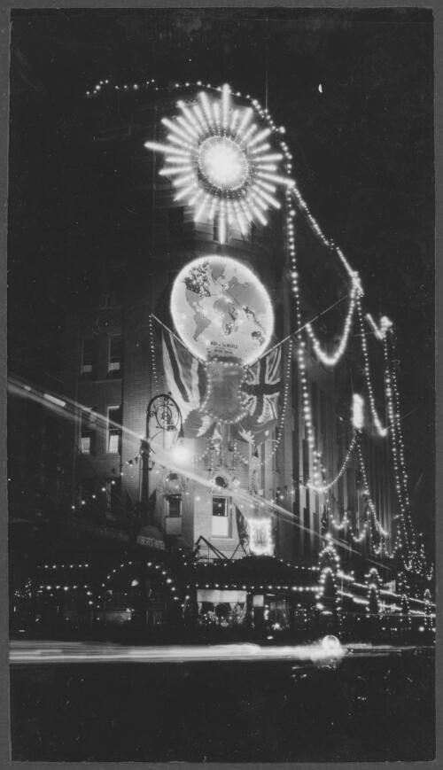 [Building in Sydney illuminated for visit to Sydney of H.R.H. the Prince of Wales, June - July 1920] [picture]