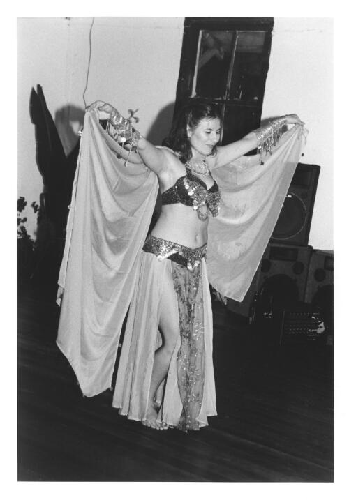 Belly dancer (Amber), at Playspace warehouse, King St, Lismore, Sunday 22 May 1999 [picture] / Suzon Fuks