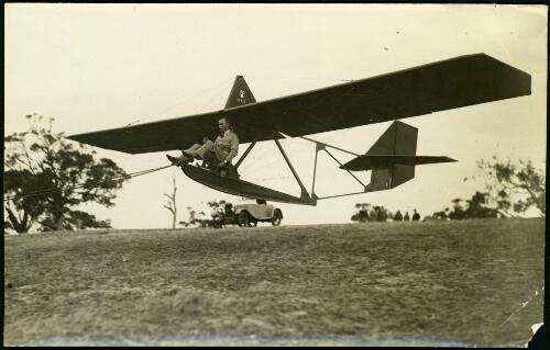 Thomas Leech on a Primary glider, Adelaide University Engineers Gliding Club, Tapleys Hill, South Australia, 1930 [picture]