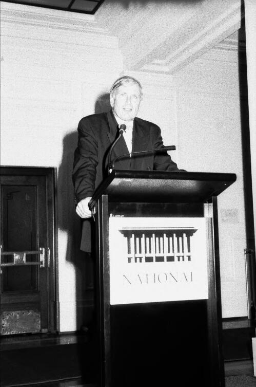 [Portrait of Senator Richard Alston at the opening of the Clever Country exhibition at the National Portrait Gallery, 20 June 1996] [picture] / Andrew S. Long