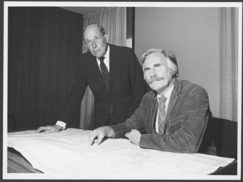 Sir Henry Basten, chairman of the Council of the Australian Institute of Marine Science (left) and the newly appointed director of the Institute, Professor Malvern Gilmartin [picture] / Australian Information Service photograph by Norman Plant