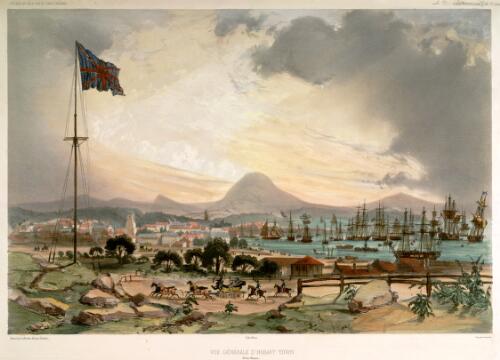 Vue generale d'Hobart-Town, Ile Van Diemen [2] [picture] / dessine par LeBreton; lith. par Sabatier
