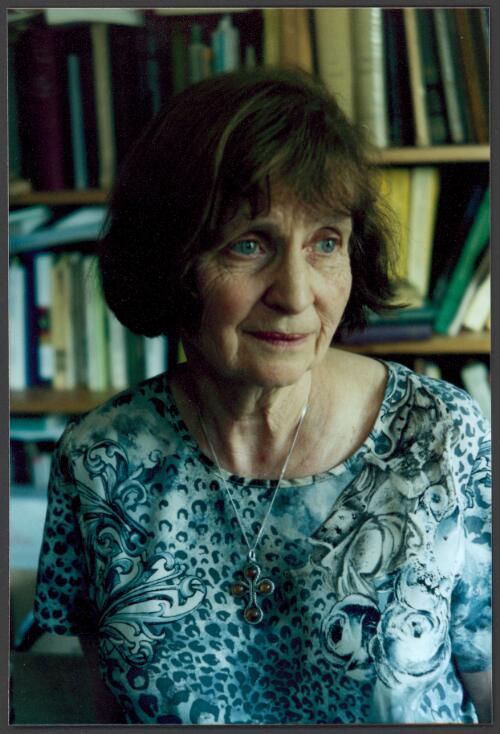 Portrait of Professor Anna Wierzbicka in her office, Australian National University, 2001 [picture] / Barry York