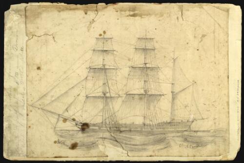 The ship "Brothers", from London to Adelaide & Port Phillip, 1850 [picture] / drawn by the first mate of the vessel, Mr Campbell