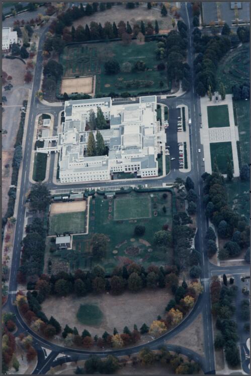 [Aerial view of Old Parliament House, Canberra, 1980] [picture] / Gabrielle Watt