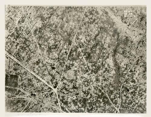 [Aerial photograph showing roads, tracks, shell holes and trench system, Europe, World War, 1914-1918] [picture]