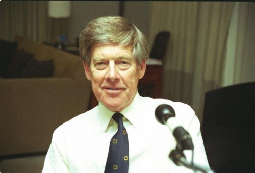 Professor Sir Alec Broers, Vice-Chancellor, University of Cambridge, being interviewed for the Oral History Archives of the National Library of Australia (by Dr. Peter Pockley), Melbourne, 9 May 2003 [picture] / Peter Pockley