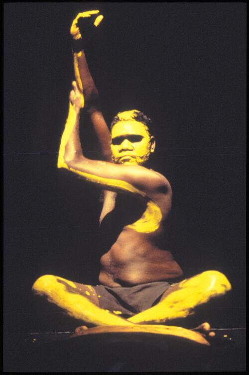 Djakapurra Munyarryun in the Bangarra Dance Theatre production, 'Ochres', 1995 [picture] / Tim Webster