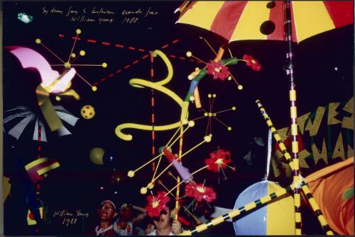 [Abstract float design with red and yellow umbrella] Sydney Gay & Lesbian Mardi Gras, 1988 [picture] / William Yang