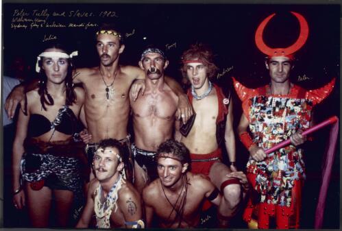 Peter Tully and slaves, Sydney Gay & Lesbian Mardi Gras, 1982 [picture] / William Yang