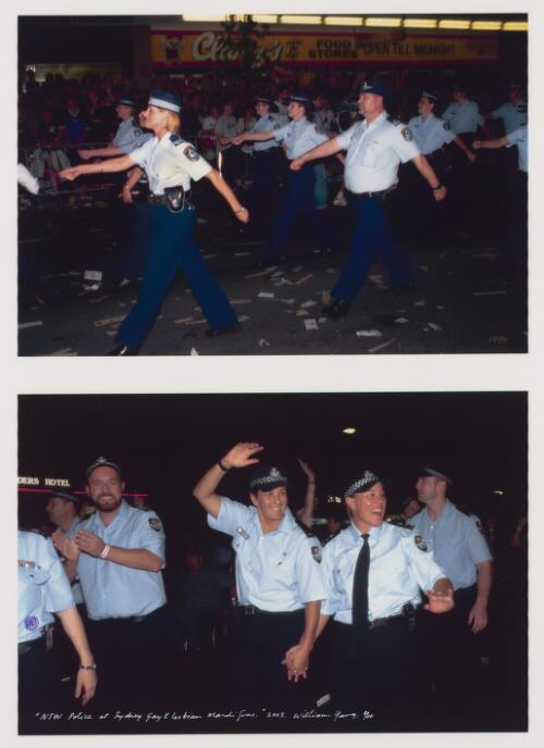 [New South Wales Police marching in the Sydney Gay and Lesbian Mardi Gras], 1999 [picture] / William Yang