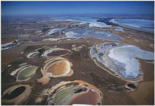 Agricultural run-off : the salt lakes at Lake Grace, Western Australia, serve as a 'litmus test' on land use, 1992 [picture] / Richard Woldendorp